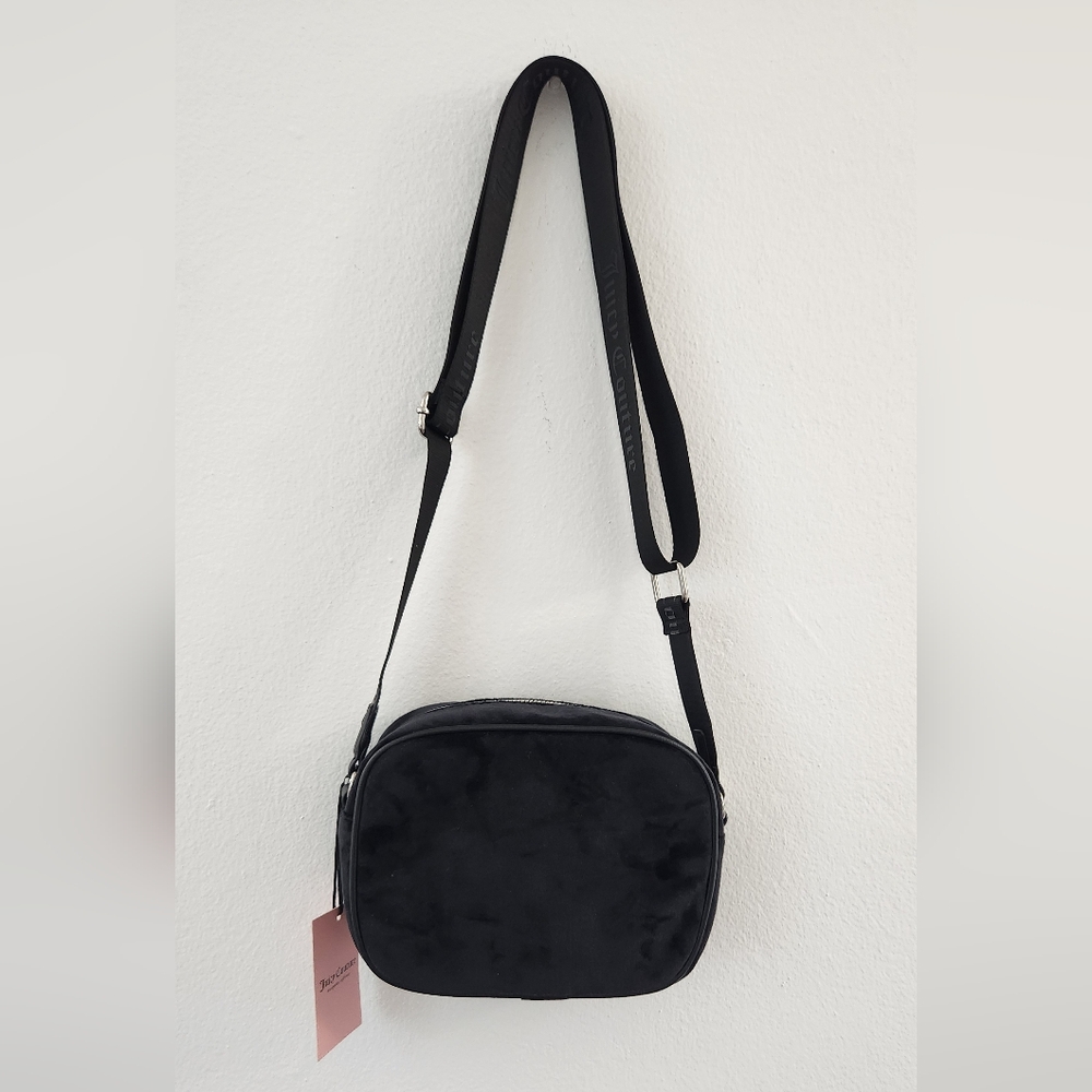 Juicy Couture Black "Let It Shine" Velvet Rhinestone Encrusted Crossbody Bag - Picture 7 of 17